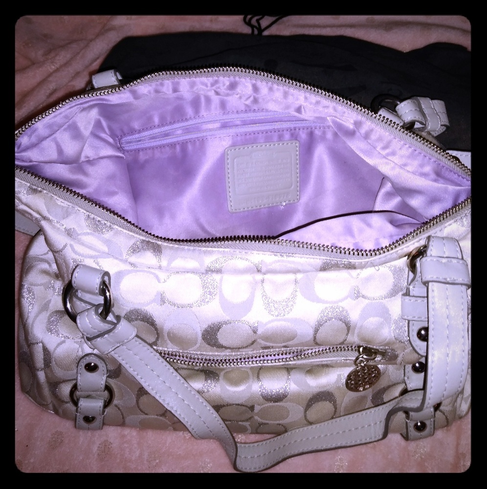 Coach Purse Large White and Silver Purse